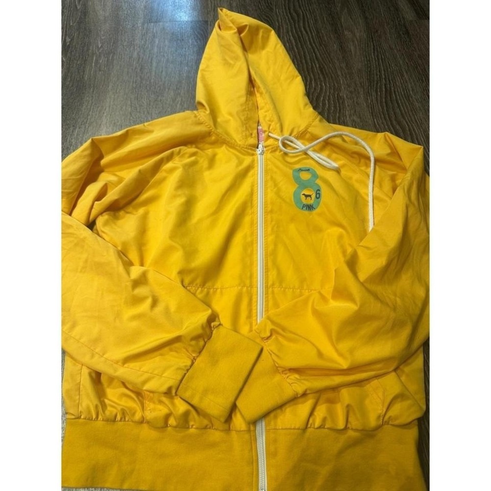 Victoria's Secret PINK Yellow Full Zip Windbreaker Jacket P 1986 Graphic Large